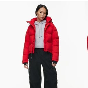 Aritzia Super Puff Shorty in red (Catalina) from last year.